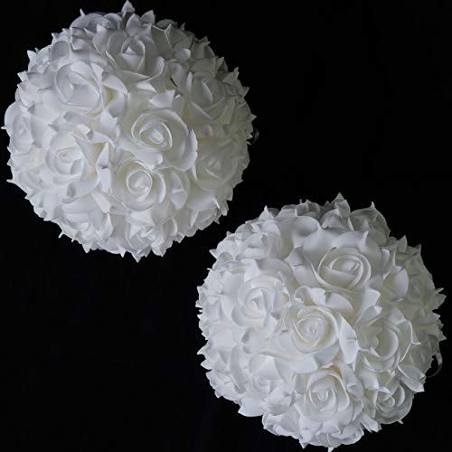 idyllic 20,3 cm Künstliche Blumen Rosen, küssende Blume Kugeln, DIY Hochzeit Bouquets Party Home Dekorationen, Set von 2, Weiß von idyllic