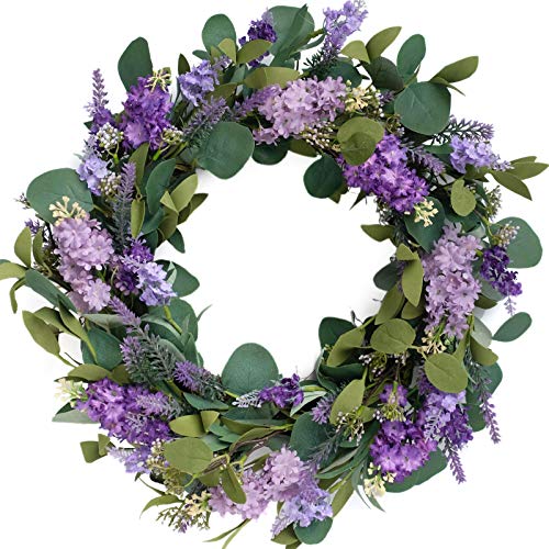 idyllic 45,7 cm künstlicher Blumenkranz rustikaler Bauernhaus-dekorativer Blumenkranz für Haustür, Fenster, Hochzeit, Frühling, Outdoor, Lila von idyllic
