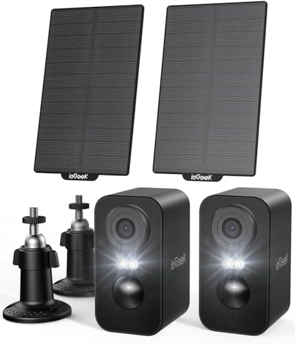 ieGeek 2K (Type-C) Überwachungskamera Aussen Akku Kabellose mit Solarplatten, 5200mAh Akku Kamera Überwachung Aussen WLAN, PIR-Bewegungserkennung, 2-Wege Audio, Alexa Kamera, Schwarz, 2Pcs, IP65 von ieGeek