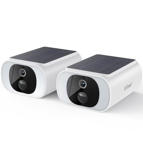 ieGeek 2K Überwachungskamera Aussen Akku, 2.4Ghz überwachungskamera Aussen Solar mit Built-In Solarpanel，Farbnachtsicht, PIR-Bewegungserkennung, Alexa, 2-Wege-Audio (Weiß 2pcs) von ieGeek