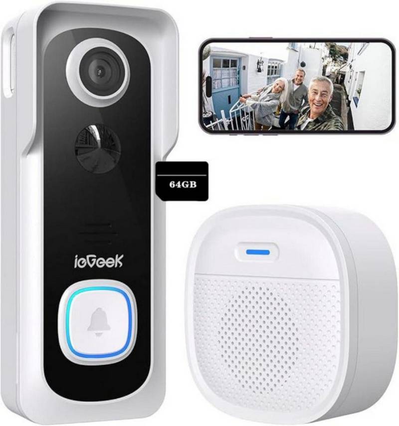ieGeek Smart Home Kamera 2K Video Doorbell, Türklingel mit Kamera unt WLAN Gegensprechfunktion (Außenbereich, Aussen, Drinnen, Smarte Türklingel mit Akku, PIR Personenerkennung, Niedrige Batterieerinnerung, IP66, wasserdicht, 64GB TF Karte, 166 °Weitwinkel, 10 M Nachtsichtsfunktion, 4800mAh Batteriekapazität) von ieGeek