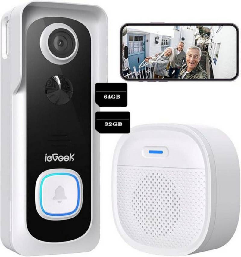 ieGeek Smart Home Kamera 2K Video Doorbell, Türklingel mit Kamera unt WLAN Gegensprechfunktion (Außenbereich, Aussen, Drinnen, Smarte Türklingel mit Akku, PIR Personenerkennung, Niedrige Batterieerinnerung, IP66, wasserdicht, 32&64GB TF Karte, 166 °Weitwinkel, 10 M Nachtsichtsfunktion, 4800mAh Batteriekapazität) von ieGeek