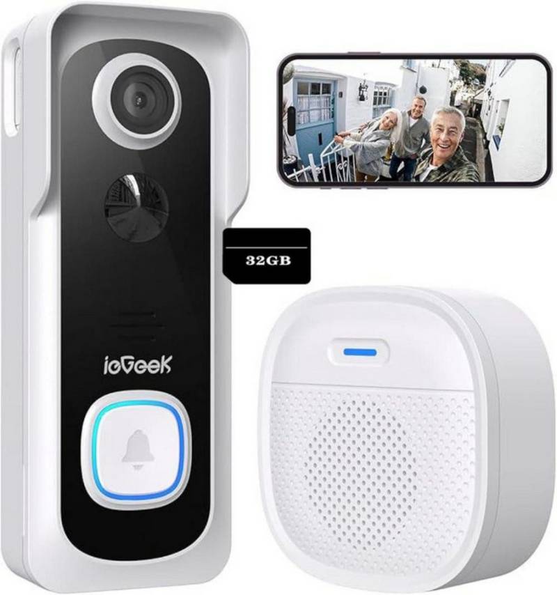 ieGeek Smart Home Kamera 2K Video Doorbell, Türklingel mit Kamera unt WLAN Gegensprechfunktion (Außenbereich, Aussen, Drinnen, Smarte Türklingel mit Akku, PIR Personenerkennung, Niedrige Batterieerinnerung, IP66, wasserdicht, 32GB TF Karte, 166 °Weitwinkel, 10 M Nachtsichtsfunktion, 4800mAh Batteriekapazität) von ieGeek