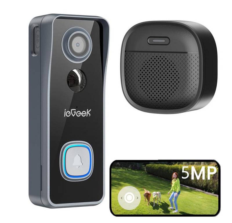 ieGeek Smart Home Türklingel 2.4G WIFI Türklingel mit Kamera 2K 5MP mit PIR-Bewegungserkennung (Außenbereich, Aussen, Drinnen, Niedriger Stromverbrauch, Bis zu 4 Personen besuchen gleichzeitig, Kompatibel mit iOS/Android -System, Genaue Warnung, 4800mah Lithiumbatterie, IP65 wasserdicht, Zwei-Wege-Audio) von ieGeek