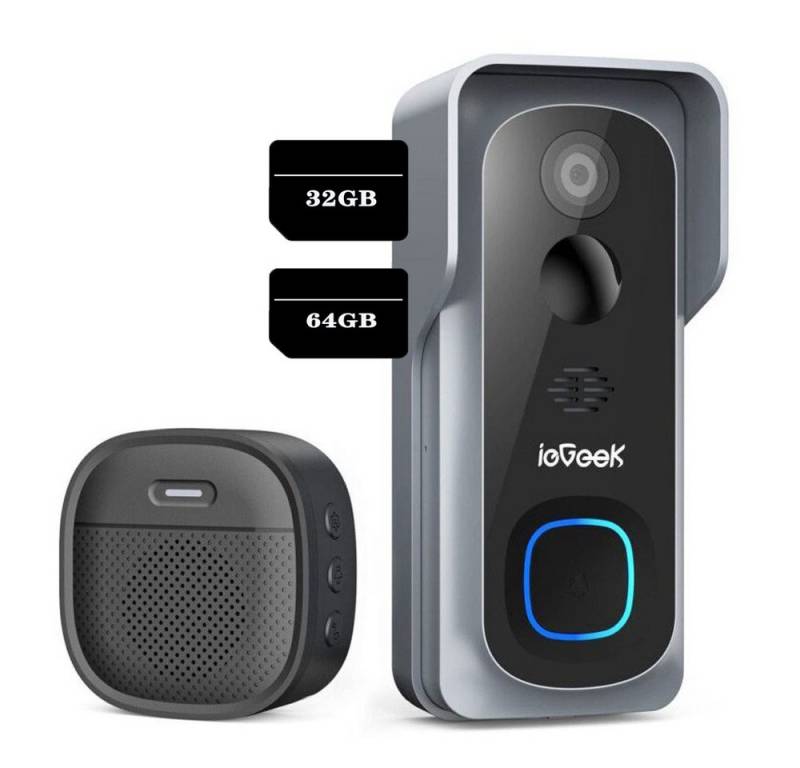 ieGeek Smart Home Türklingel kabellose Video-Türklingel Akku 2K für Android iOS mit 32&64 TF Karte (Außenbereich, Aussen, außen, 5200mAh Batterie, 30 Sekunden voreingestellte Stimme, Sofortiger Druck, Einstellbares Volumen, 1-tlg., 3840 × 2160 Pixel,Nachtsicht infrarot,IP65 wasserdicht und staubdicht, Unterstützen Sie gleichzeitig 5 Personen online, OTA Upgrade) von ieGeek
