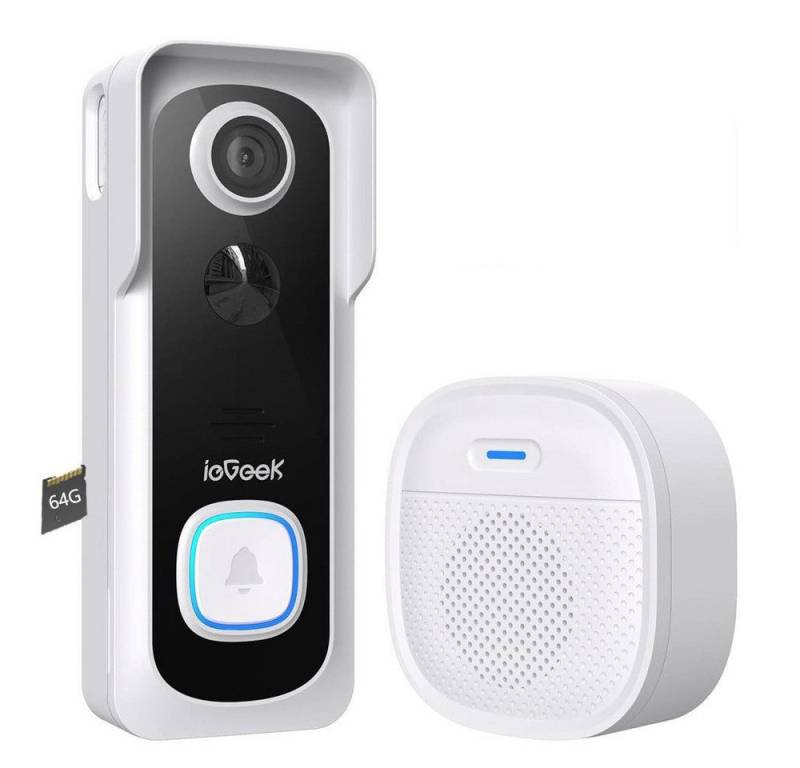 ieGeek Smart Home Türklingel Smart Home Türklingel Funkklingel, Kabellose Türklingel Funk Set (Aussen, Außenbereich, Nachtsicht 2-Wege-Audio 150° Blickwinkel Unterstützt Alexa TF & CloudSpeicher, 1-tlg., Extra lange Akkulaufzeit, AI intelligente Erkennung, OTA Upgrade, PIR -Bewegungserkennung (5 Meter Abstand, 100 ° Winkel) von ieGeek