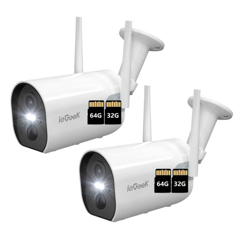 ieGeek Überwachungskamera 2K/3MP Überwachungskamera Aussen Akku WLAN Kabellose (Außenbereich Sicherheit, Baby Überwachung, Haustieren Überwachung, Innenbereich Sicherheit, Wild und Jagd, Überwachung, Außen/Innen IP Kamera Outdoor mit PIR Bewegungsmelder, 2-tlg., Farbnachtsicht, Funktioniert mit Alexa 2-Wege Audio, Benutzerdefinierten Bereich Lange Standby-Zeit) von ieGeek