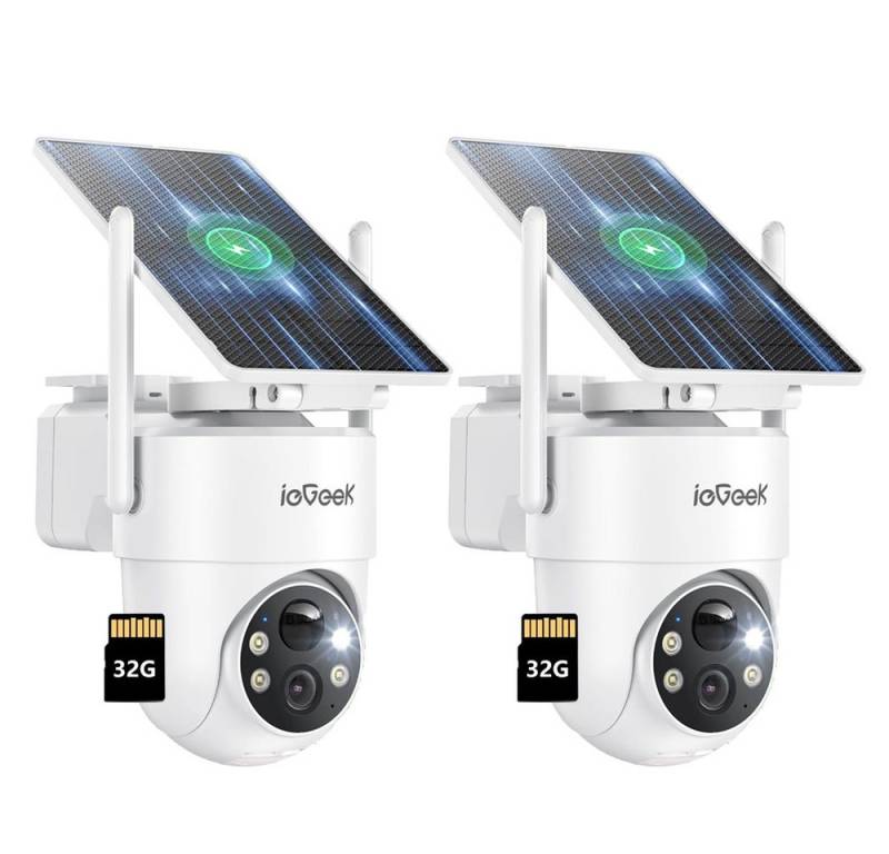 ieGeek Überwachungskamera 3MP Überwachungskamera Aussen Akku Solar 2K solar Kamera (Außenbereich, Außen, Außenkamera, Überwachung außen WLAN Outdoor kabellos Solarpanel 360 Grad PTZ PIR Bewegungsmelder, 2-tlg., 355°/90° Pan Tilt Farbige Nachtsicht 2-Wege-Audio kompatibel mit Alexa, Unterstützt WLAN-Scannen und Bluetooth-Netzwerkkonfiguration) von ieGeek