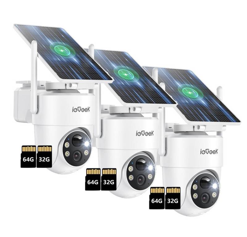 ieGeek Überwachungskamera 3MP Überwachungskamera Aussen Akku Solar 2K solar Kamera (Außenbereich, Außen, Außenkamera, Überwachung außen WLAN Outdoor kabellos Solarpanel 360 Grad PTZ PIR Bewegungsmelder, 3-tlg., 355°/90° Pan Tilt Farbige Nachtsicht 2-Wege-Audio kompatibel mit Alexa, Unterstützt WLAN-Scannen und Bluetooth-Netzwerkkonfiguration) von ieGeek