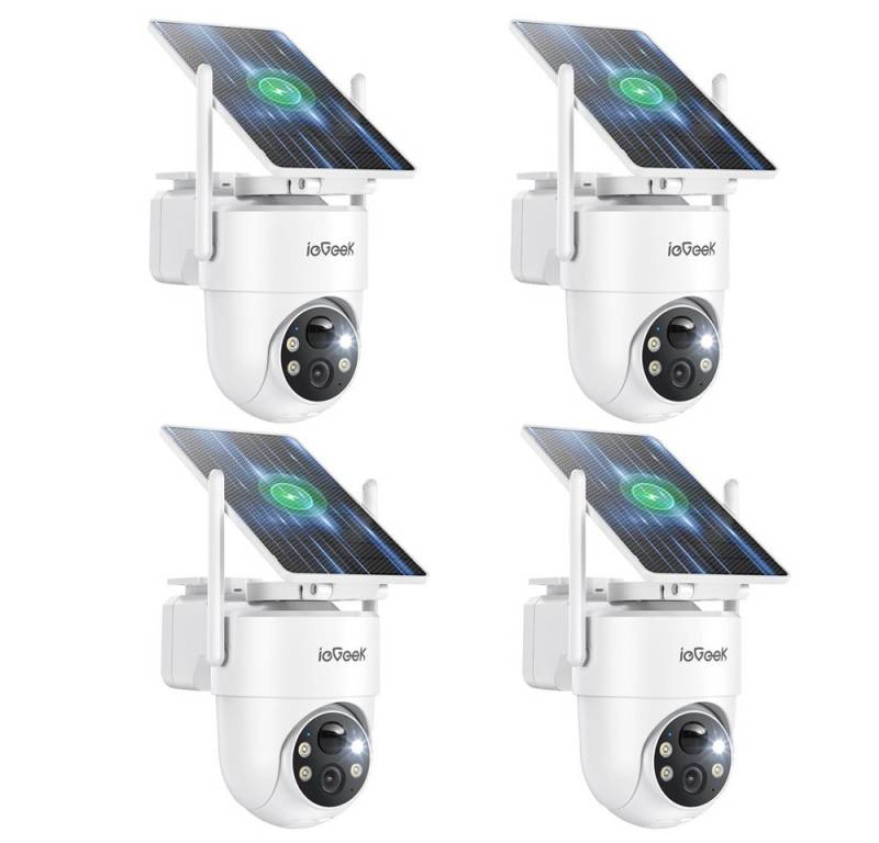 ieGeek Überwachungskamera 3MP Überwachungskamera Aussen Akku Solar 2K solar Kamera (Außenbereich, Außen, Außenkamera, Überwachung außen WLAN Outdoor kabellos Solarpanel 360 Grad PTZ PIR Bewegungsmelder, 4-tlg., 355°/90° Pan Tilt Farbige Nachtsicht 2-Wege-Audio kompatibel mit Alexa, Unterstützt WLAN-Scannen und Bluetooth-Netzwerkkonfiguration) von ieGeek