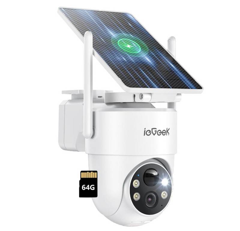 ieGeek Überwachungskamera 3MP Überwachungskamera Aussen Akku Solar 2K solar Kamera (Außenbereich, Außen, Außenkamera, Überwachung außen WLAN Outdoor kabellos Solarpanel 360 Grad PTZ PIR Bewegungsmelder, 1-tlg., 355°/90° Pan Tilt Farbige Nachtsicht 2-Wege-Audio kompatibel mit Alexa, Unterstützt WLAN-Scannen und Bluetooth-Netzwerkkonfiguration) von ieGeek
