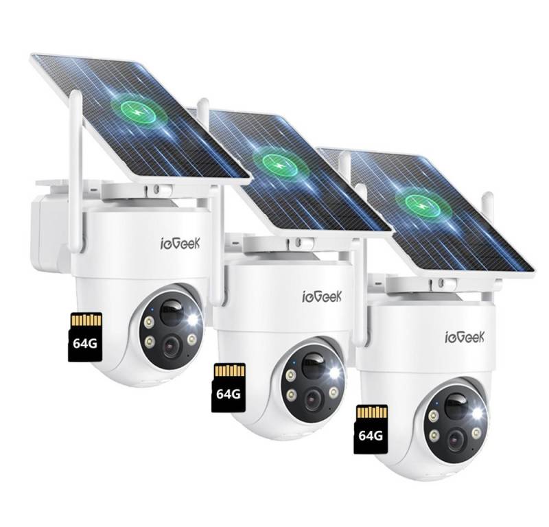 ieGeek Überwachungskamera 3MP Überwachungskamera Aussen Akku Solar 2K solar Kamera (Außenbereich, Außen, Außenkamera, Überwachung außen WLAN Outdoor kabellos Solarpanel 360 Grad PTZ PIR Bewegungsmelder, 3-tlg., 355°/90° Pan Tilt Farbige Nachtsicht 2-Wege-Audio kompatibel mit Alexa, Unterstützt WLAN-Scannen und Bluetooth-Netzwerkkonfiguration) von ieGeek