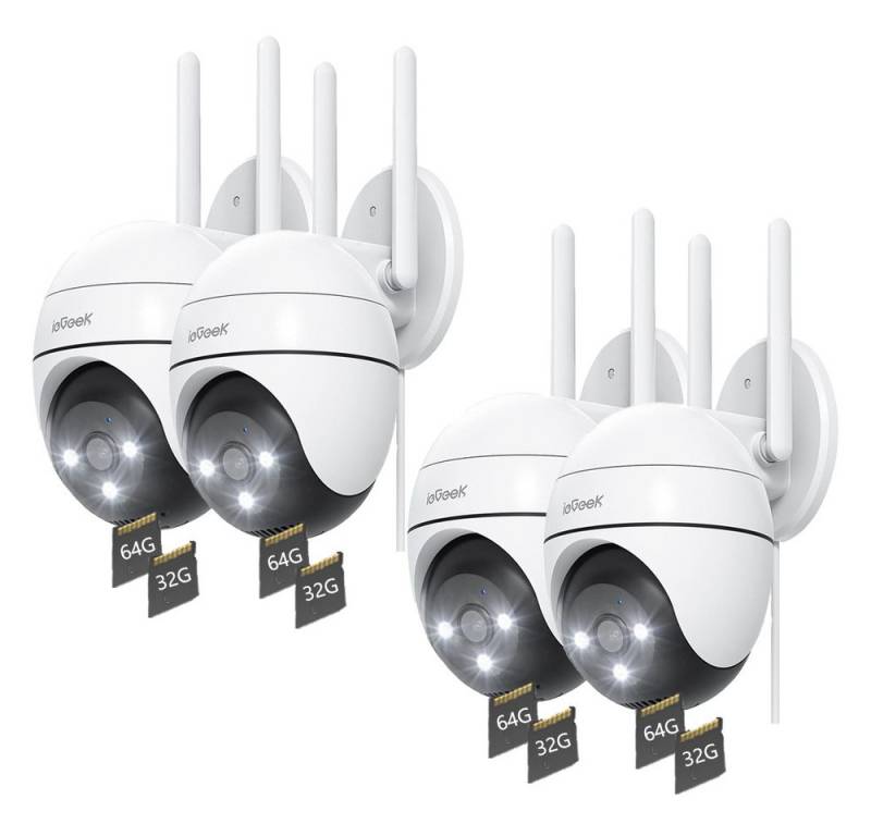 ieGeek Überwachungskamera 4 Stück 2K Überwachungskamera Aussen 2.4G&5G WLAN PTZ Outdoor (Aussen, Außenbereich, Outdoor, außen, IP Kamera überwachung außen WiFi Dome Camera mit Farbiger Nachsicht, Bewegungserkennung Mensch Bewegungsmelder Zwei-Wege-Audio, 24/7 Aufnahme Memory-Karte/Cloud-Speicher) von ieGeek