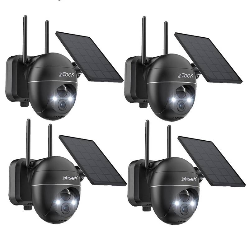 ieGeek Überwachungskamera 4 Stück 2K Überwachungskamera Aussen Akku WLAN 360 Grad Schwenkbare (Aussen, Außenbereich, Außen, Outdoor, 360 Grad Schwenkbare Kabellose Überwachungskamera mit Solarpanel, PIR Bewegungsmelder 2-Wege-Audio Nachtsicht 2,4GHz WLAN, Alexa-kompatibel Cloud/TF Storage) von ieGeek
