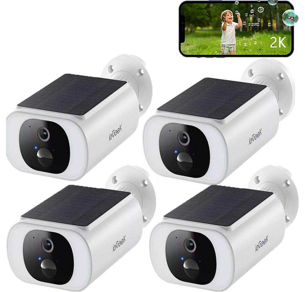 ieGeek Überwachungskamera Überwachungskamera aussen Weiß akku WiFi 6 Solarstromversorgung (Aussen Außenbereich, Integriertes Mikrofon, Eingebaute Lautsprecher, H.265 Kompression, 200 Lumen -Ringlicht, Hohe Erfolgsrate -Paarung, 5000mah Lithiumbatterie, IP65 Schutz, 10 Meter Nachtsicht, 6W Sonnenkollektoren, 2k HD, 4 Stücke) von ieGeek