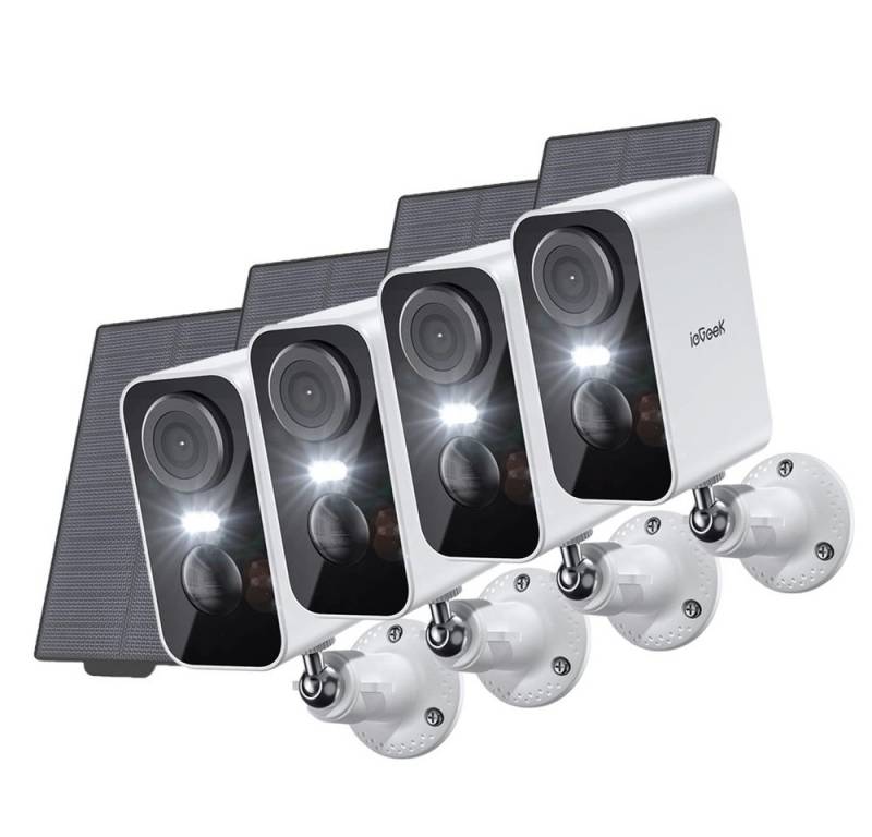 ieGeek Überwachungskamera Überwachungskamera Aussen Akku Solar 2K Kamera Überwachung WLAN (Außenbereich, Aussen, Außenkamera kabellos, 5200mAh WiFi Kamera Outdoor, 4-tlg., mit PIR Bewegungsmelder, 2-Wege-Audio, Spotlights, PIR-Personenerkennung, Cloud/TF Karte Storage) von ieGeek