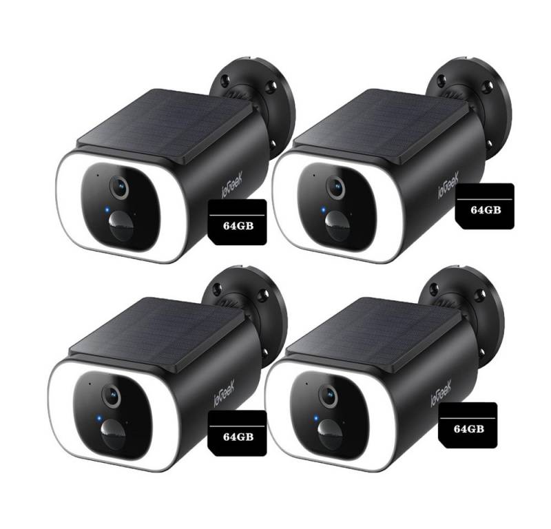 ieGeek Überwachungskamera Überwachungskamera aussen akku 2K Kamera WiFi 6 Solarstromversorgung (Aussen Außenbereich, Integriertes Mikrofon, Eingebaute Lautsprecher, H.265 Kompression, 200 Lumen -Ringlicht, 4-tlg., Hohe Erfolgsrate -Paarung, 5000mah Lithiumbatterie, IP65 Schutz) von ieGeek