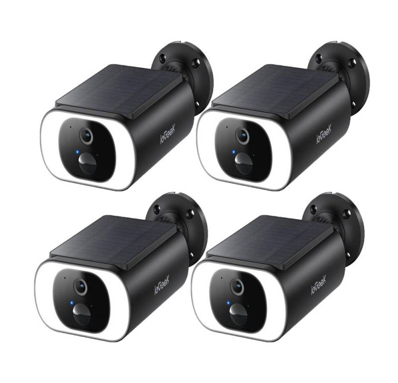 ieGeek Überwachungskamera Überwachungskamera aussen akku 2K Kamera WiFi 6 Solarstromversorgung (Aussen Außenbereich, Integriertes Mikrofon, Eingebaute Lautsprecher, H.265 Kompression, 200 Lumen -Ringlicht, 4-tlg., Hohe Erfolgsrate -Paarung, 5000mah Lithiumbatterie, IP65 Schutz) von ieGeek