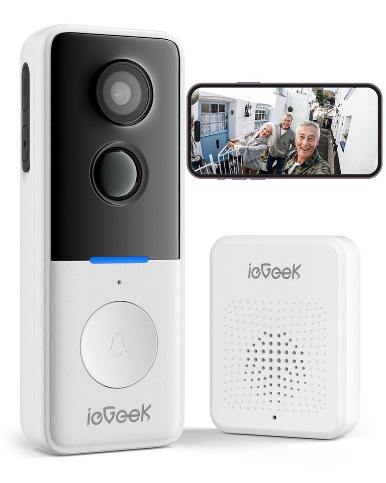 ieGeek Video Türklingel mit Kamera Kabellos WLAN Video Doorbell Akku mit Gong Smart Home Türklingel (Außenbereich, Aussen, Drinnen, 1080P HD Kabellose funkklingel mit Kamera mit Klingeltönen, Nachtsicht, Batteriebetrieben, PIR Personenerkennung, Zwei-Wege-Audio, Unterstützt SD & Cloud-Speicher) von ieGeek