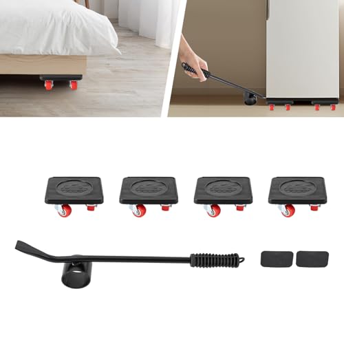 4 Stück Möbel Transportrollen Set, Möbeltransporter mit Verlängerungsstange und 4 Möbelroller, 360 Grad drehbar RadsMöbelrollen Schwerlast, bis 400kg von ieLsngai