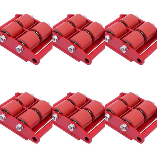 6 * Panzerrollen Roller Transportfahrwerk, Maschinentransport Industrieroller mit 4 PU-Richtungsräder Roller Drehplatte Möbeltransporthilfe Transportroller (6T Rot) von ieLsngai