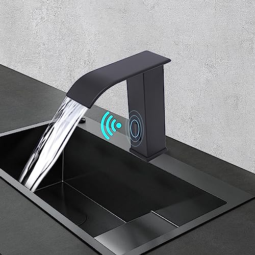 Automatischer Wasserhahn mit Infrarotsensor, automatischer Waschtischarmatur, Kalt- und Warmwasser, mit Infrarotsensor, Badarmatur mit Infrarotsensor, Schwarz von ieLsngai
