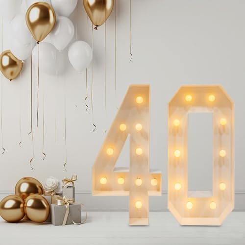 Dekorative LED-Zahlen 30/40/50/60, LED Zahlen Lampe, Nummer Licht 3D Geburtstag Dekoration Lichter Light Up Zahlen, für Geburtstagsparty, Nachtlichter, Jahrestag, Produkt Höhe 100cm (40) von ieLsngai