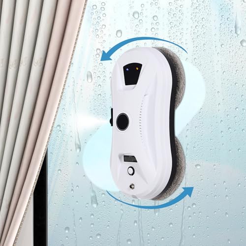 Fensterputzroboter, Fensterroboter, Elektrischer Fensterputzer 2800Pa, Fensterreiniger Roboter Automatischer, für Innen- und Außenfenster, 10x Lappen, Wasserflasche, Weiß von ieLsngai