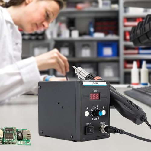 Heißluft Lötstation, SMD Lötstation mit Hitzepistole Set 220V, Heißluft-Nacharbeitsstation Toolour Lötstation mit 100-500 °C für Elektronik, die Entlöten Schweißen repariert 858D 700W von ieLsngai