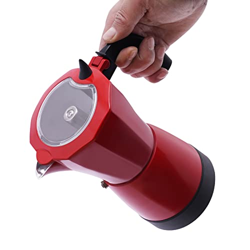 ieLsngai Espressokocher Elektrisch, Espressokocher,Elektrischer Espresso-Kocher, Elektrischer Espresso-Kocher mit Basis, für 6 Espressotassen 300ml Mokka Kanne Rot von ieLsngai