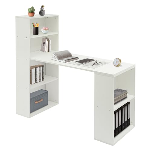 ieLsngai Schreibtisch mit Regalen, Schreibtisch Computertisch mit Stauraum Bücherregal, Kleiner L-förmiger Computertisch mit Ablagefächern, 120cm Weiß von ieLsngai