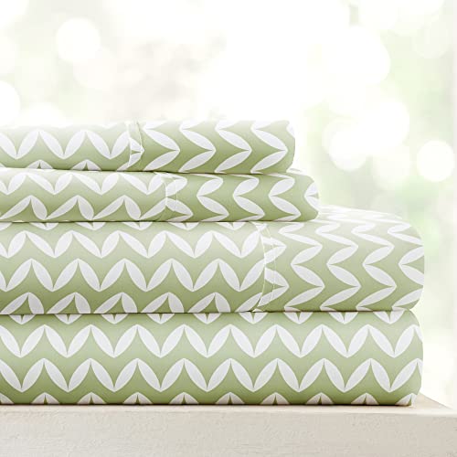 ienjoy Home 4-teiliges Bettlaken-Set, Gemustert, Queensize, gepuffter Chevron-Salbei. von Linen Market