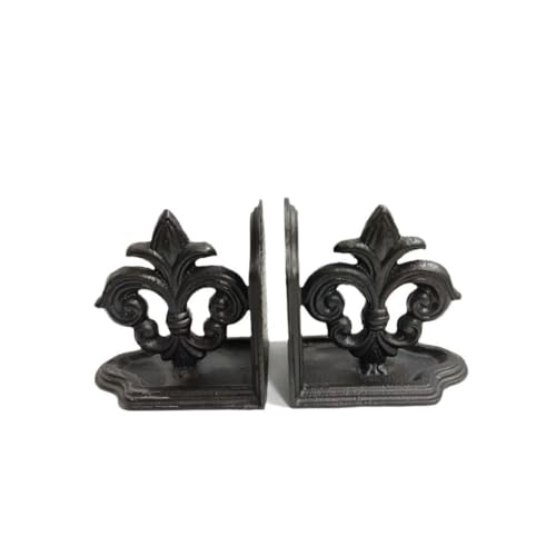 ifreeside 2 Stück Vintage Dekorative Metall Fleur de Lis Buchstützen Gusseisen Dekorative Buchstützen für schwere Bücher Türstopper (Black Fleur de Lis) von ifreeside