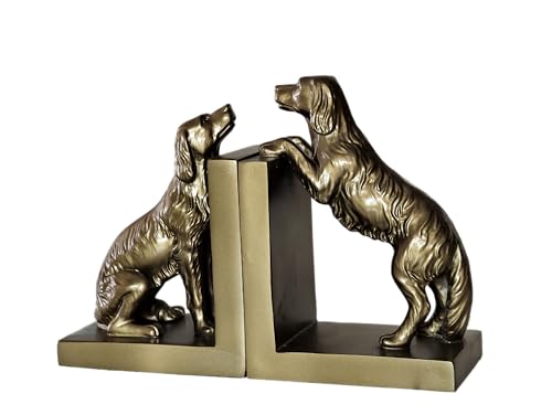 ifreeside Dekorative Buchstützen für Regale, Vintage-Buchstützen aus Kunstharz, Buchstützen für schwere Bücher für Zuhause, Büro, Schreibtisch (goldfarbener Hund), 1 Paar von ifreeside