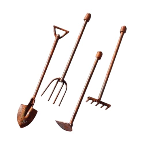 ifundom 1 Satz Mini -Werkzeug -Ornamente Garten Geräte Set Gartenwerkzeug-Set Mini-Gartenarbeit Miniatur-Schaufel-puppenhaus Miniatur-Werkzeug- Feengartengeräte Zinklegierung 4 Stück von ifundom