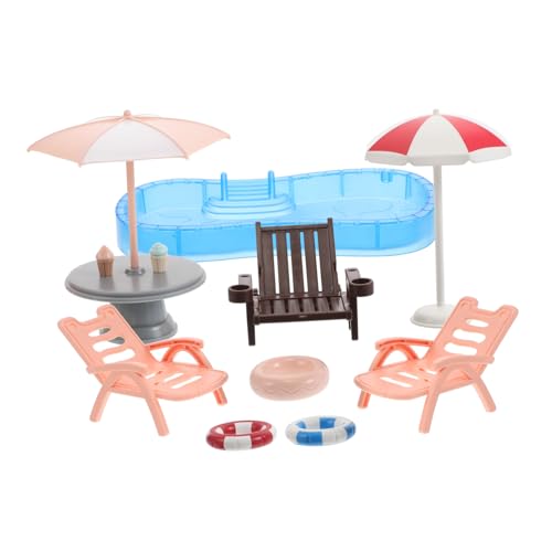 ifundom 1satz Miniatur Puppenhaus Strand Set Mit Schwimmbecken Liegestuhl Und Möbel Für Kreative Spiele Im Freien von ifundom