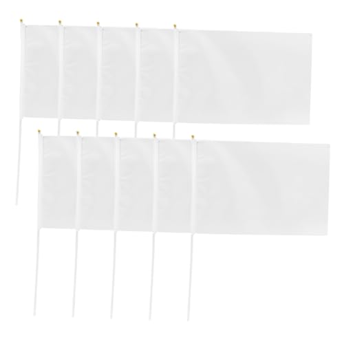 ifundom 10 Stück Teiliges Weiße DIY Handgemalte Signalflaggen mit PP Stab Leichte Handgehaltene Sportsignal und Rennflaggen für Party Event Verkehrswarnung und Dekoration von ifundom