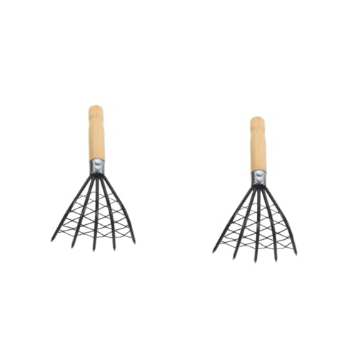 ifundom 2 Stck. Muschelrechen mit Werkzeug zum Muscheln und Meeresfrüchte Graben Robust und Langlebig mit Ergonomischem Holzgriff für Strand und Garten von ifundom