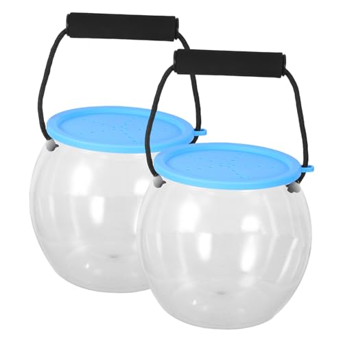 ifundom 2 Stück Tragbarer Transparenter Runder Fischbehälter Sicherem Deckel und Griff Leichtes Outdoor Aquarium für Strand See Pool Interaktives Auslaufsicher und Handlich von ifundom