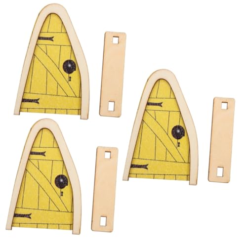 ifundom 3 Stück Miniatur-zauberertor Mini-szenentür Türverzierung Mini-tür-Modell Miniatur-Fenster-tür-Dekoration Minitür Fee Haustür Feentür Für Den Garten Yellow Holz von ifundom