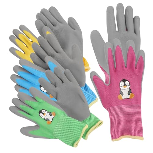 ifundom 4 Paare Gartenhandschuhe Cartoon Outdoor Schutzhandschuhe für Gartenarbeit Graben Pflanzen Radfahren und Rollschuhlaufen Strapazierfähige Reißfeste Handschuhe in Gelb Rosa Blau von ifundom