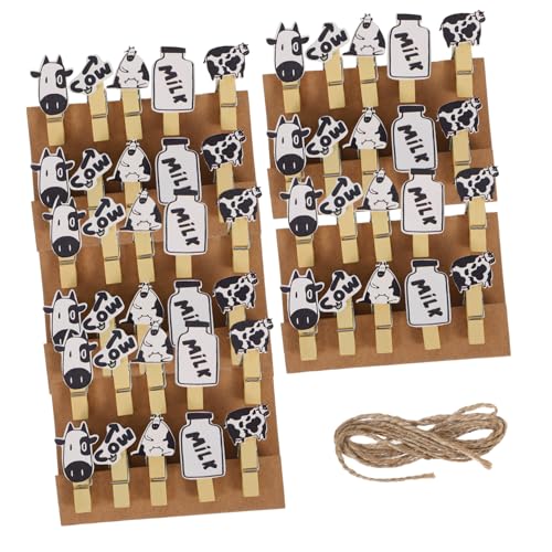 ifundom 5packungen Kuh DIY Bilderclips Aus Holz Fotoklammer Holzclip Dekorativer Fotoclip Nachrichtenclip Mit Seil Für Personalisierte Fotoanzeige Und Basteln von ifundom