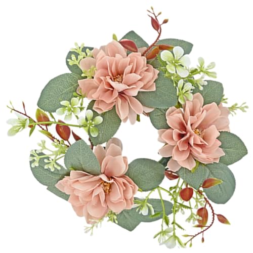 ifundom Blumenkranz Kerzenringe Künstlicher Rosa Blumenkranz Kerzenhalter DIY-Säulen Kerzengirlande Für Erntedankfest Weihnachten Hochzeit Geburtstag Party-Dekoration 23 cm von ifundom