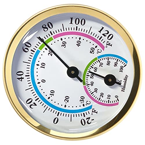 ifundom Innen und Außenthermometer Hygrometer Thermometer für Temperatur und Feuchtigkeitsmessung Batteriefrei Goldfarbenes Design für Terrasse und Büro von ifundom
