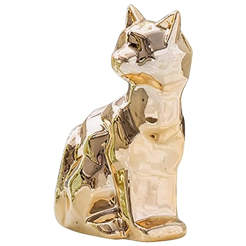 ifundom Keramik-Katzenfiguren Süße Kätzchen-Statue Porzellan Mini-Fuchs-Statue Dekoration Kätzchen Tierskulptur Dekoration Für Zuhause Büro Tischplatte Golden von ifundom