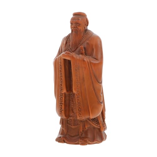 ifundom Konfuzius-Ornament Holz Chinesisch Chinesische Denkende Statue Konfuzius-Statue Konfuzius-Figuren Chinesische Traditionelle Handwerksverzierung Buchsbaum Büro Statuette Hölzern von ifundom