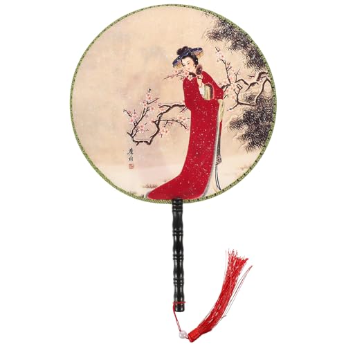 ifundom Tanzfan Handgehaltener Blumenfächer Chinesischer Runder Fächer Chinesischer Fächer Aus Seide Alter Handfächer Handkreisfächer Handfächer Aus Abschlussball Holz Requisiten Damen von ifundom