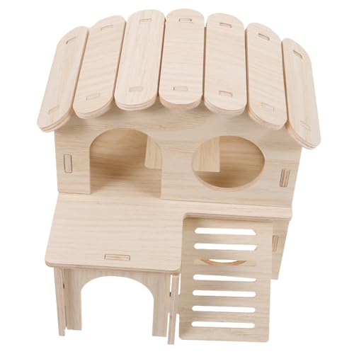 ifundom Umweltfreundliches Langlebiges Kleintierhaus aus Massivem Holz mit Kreativem Treppendesign und Rundem Fenster Doppellagiges Hamster und Mäuseversteck als Spiel und Schlafplatz für von ifundom