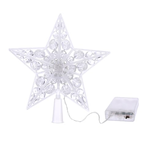 ifundom Weihnachtsbaumspitze Stern Beleuchteter Baumstern Mit Perlen Glitzer-Led-Baumkronenstern Weihnachtsstern Ornament Weihnachtsbaum-Endstücke Pentagramm-Zubehör Kunststoff Weiß B von ifundom