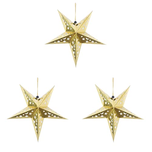 ifundom Weihnachtsdekoration, 3 Stück, 45 cm, Papierstern, Laterne, 3D-Pentagramm, Lampenschirm für Weihnachten, Party, Halloween, Geburtstag, Zuhause, hängende Dekorationen (Gold) von ifundom